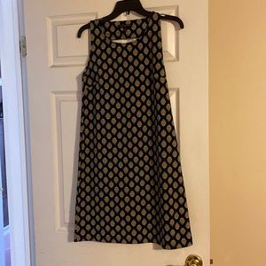 Banana Republic Sleeveless Navy/Gold Patterned open back dress